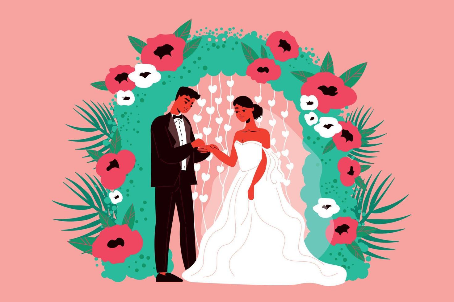 composición de pareja de arco de boda vector