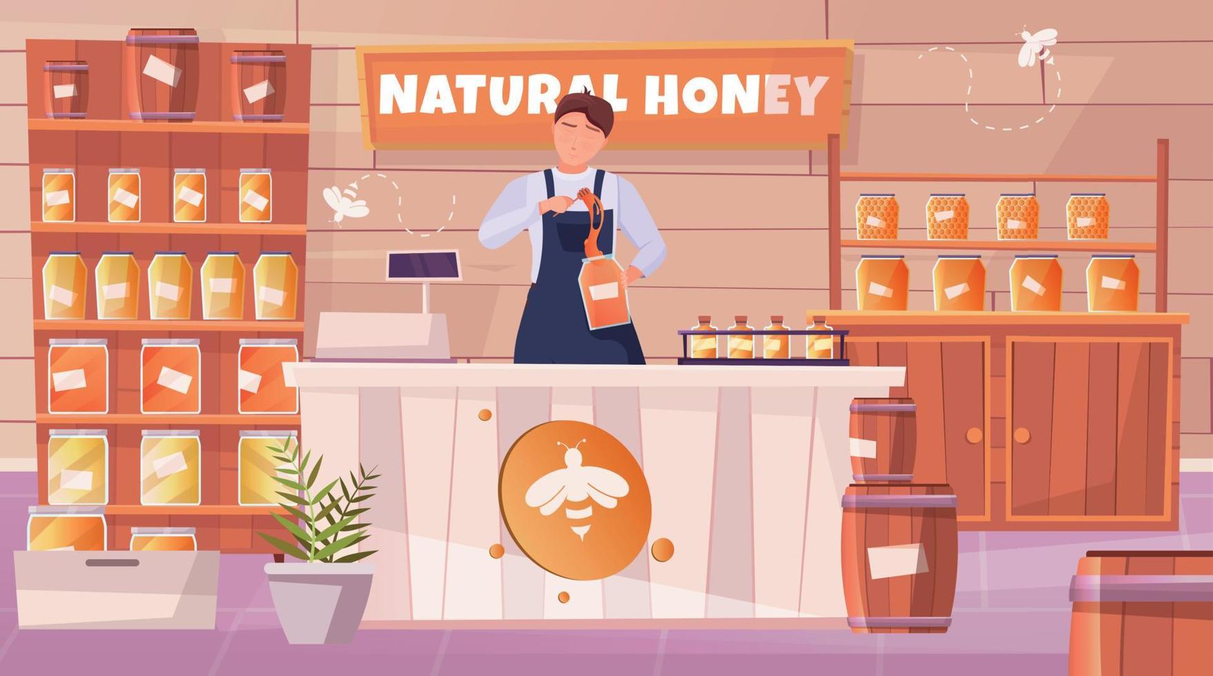 Honey Shop Flat Horizontal Composition vector