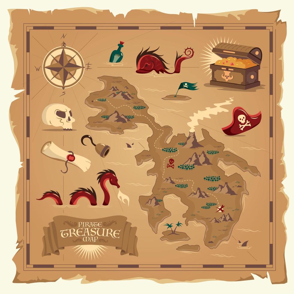 Pirate Treasure Map Old Parchment vector