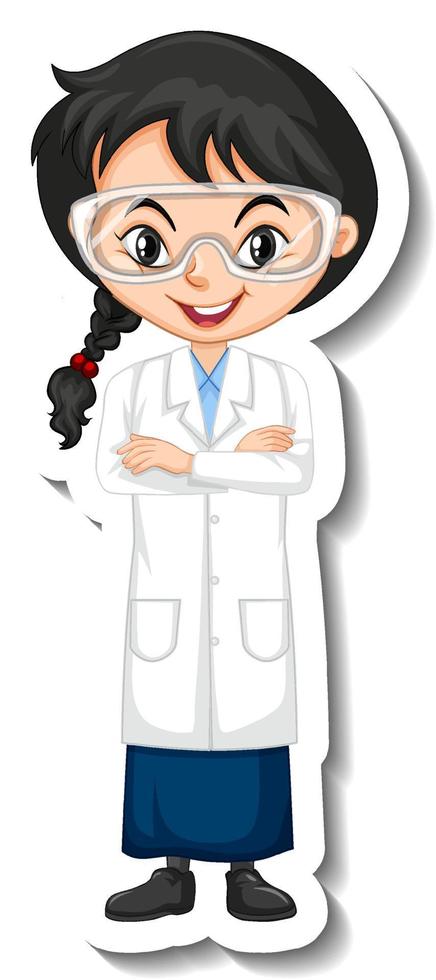 Scientist girl cartoon character sticker vector