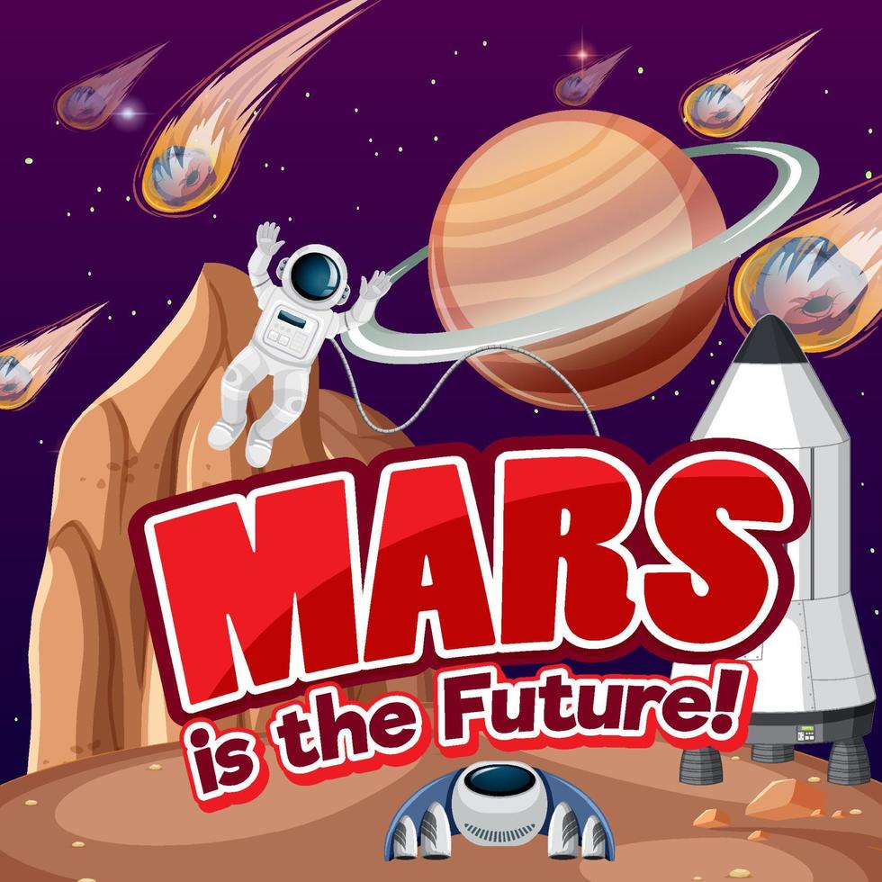 marte es el futuro banner de dibujos animados con astronauta en el planeta vector