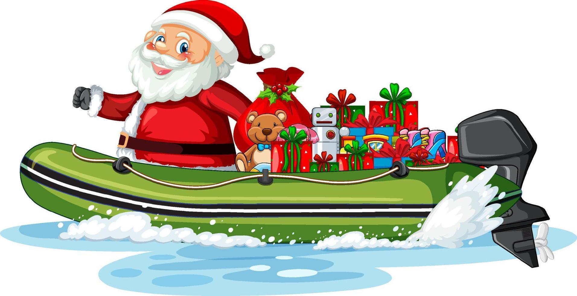 santa claus en el barco con sus regalos vector