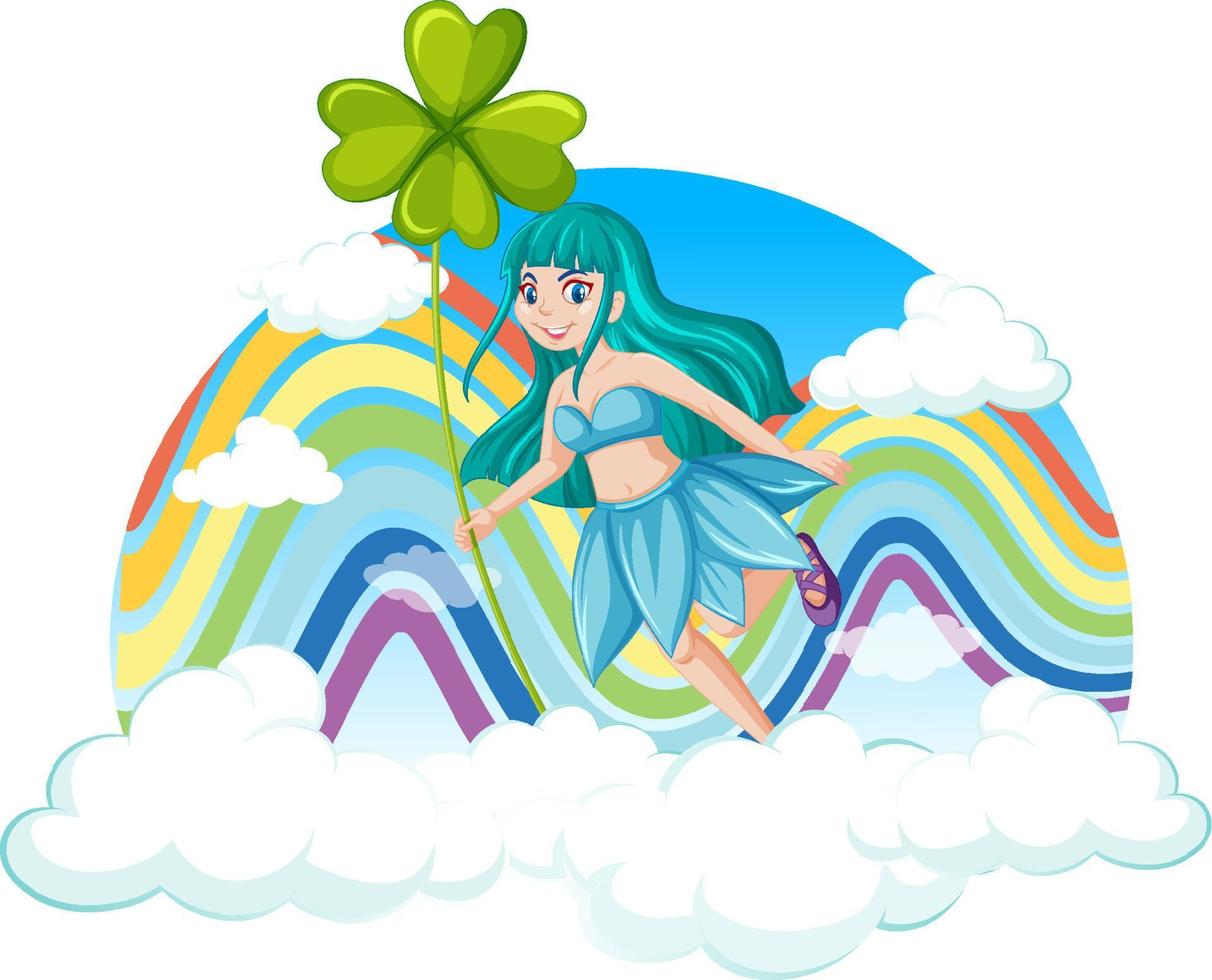 Beautiful fairy with rainbow in the sky vector