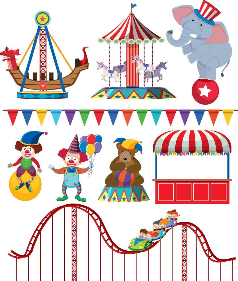 Set of amusement park elements isolated vector