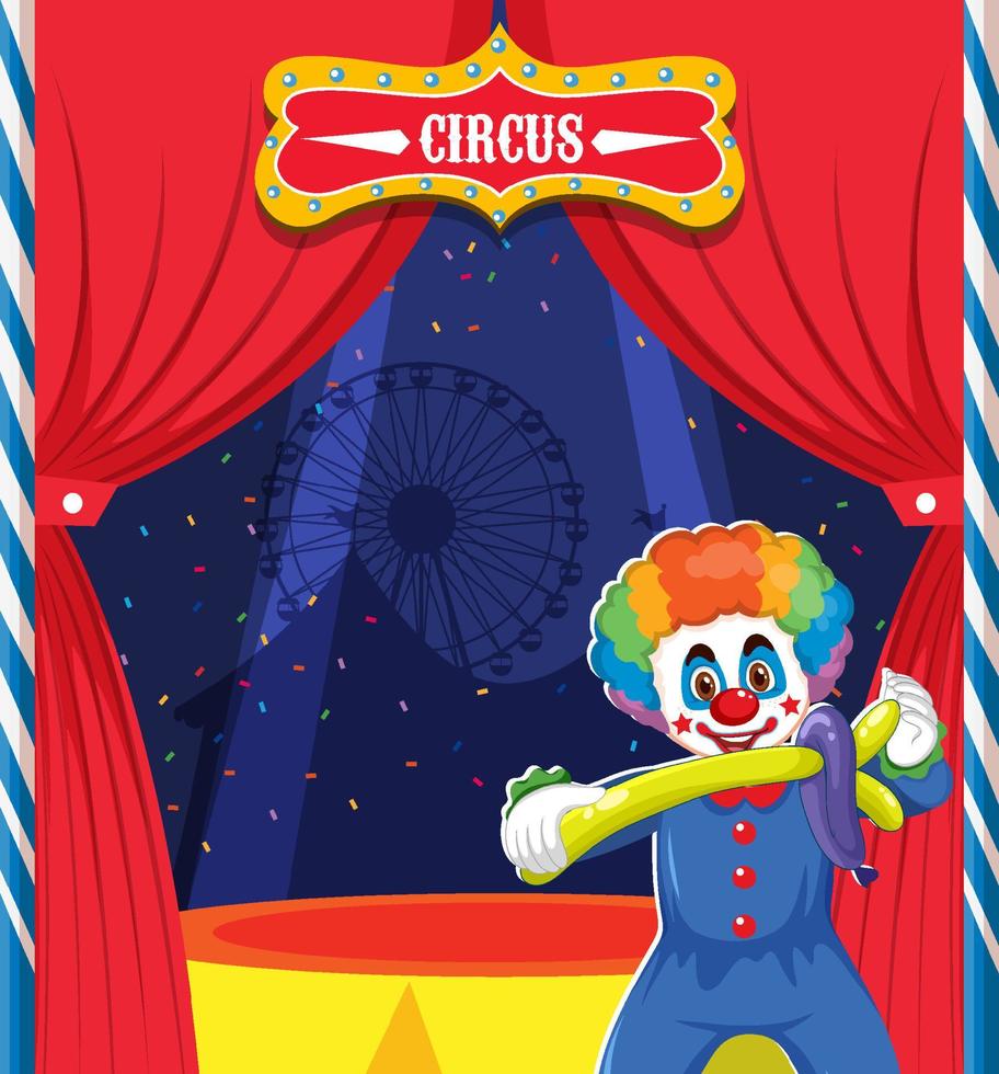 Clown cartoon character on stage background vector