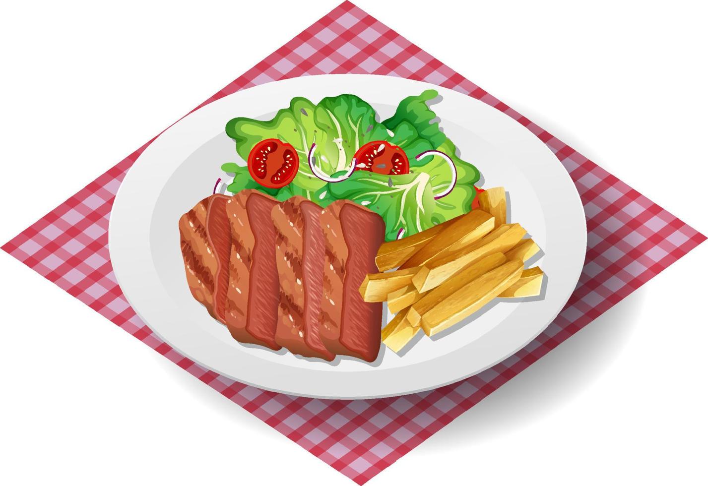 Healthy breakfast with steak and french fried and salad vector