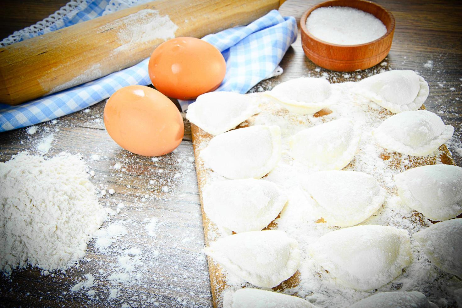 Raw Homemade dumplings, Russian Pelmeni photo