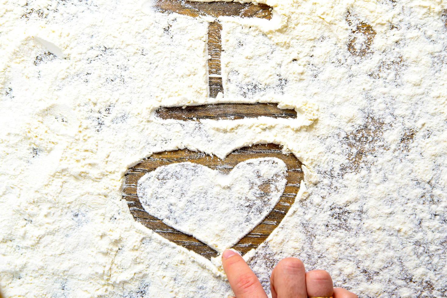 I Love Cooking Sign on Flour photo