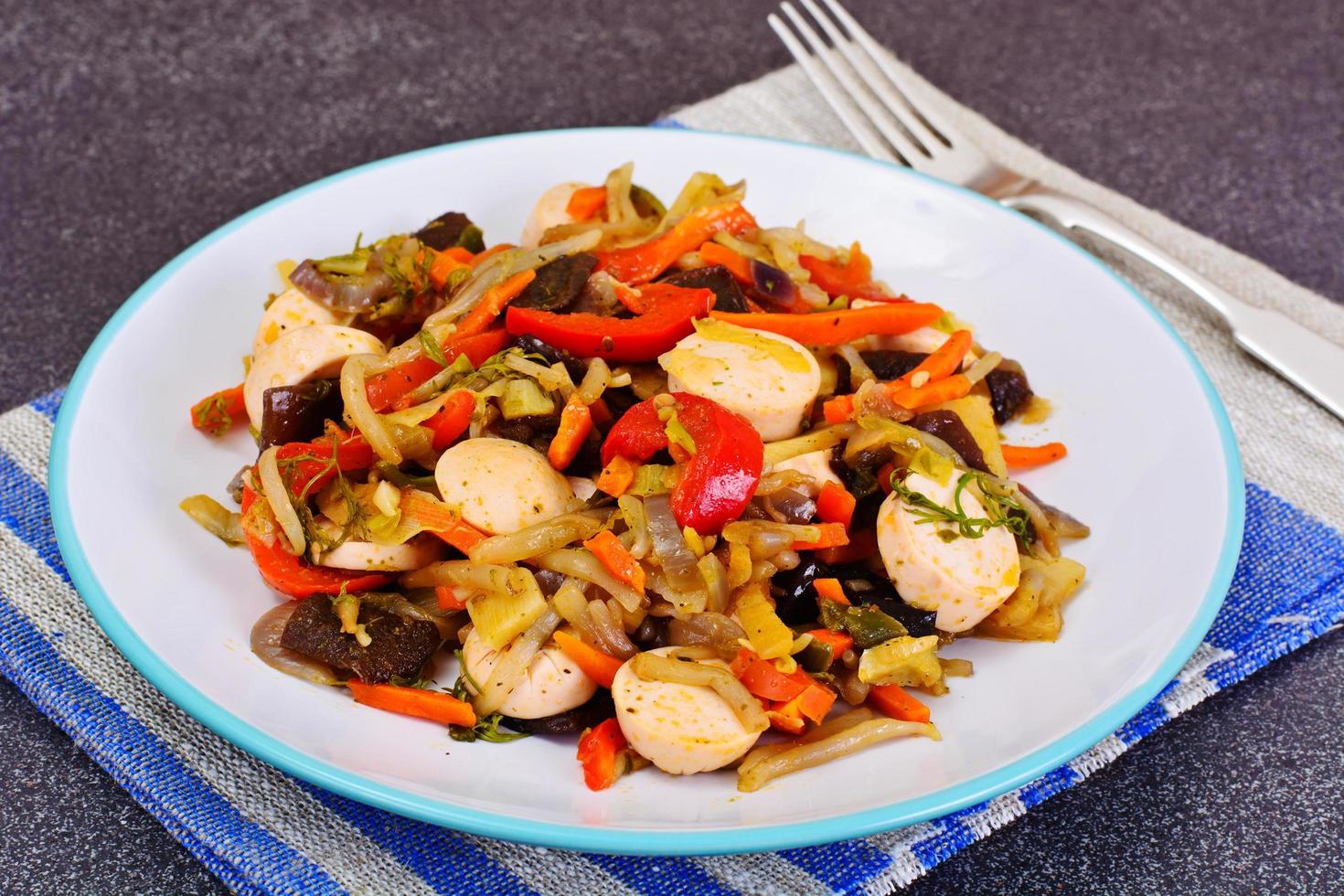 Vegetables in Chinese with Sausages photo