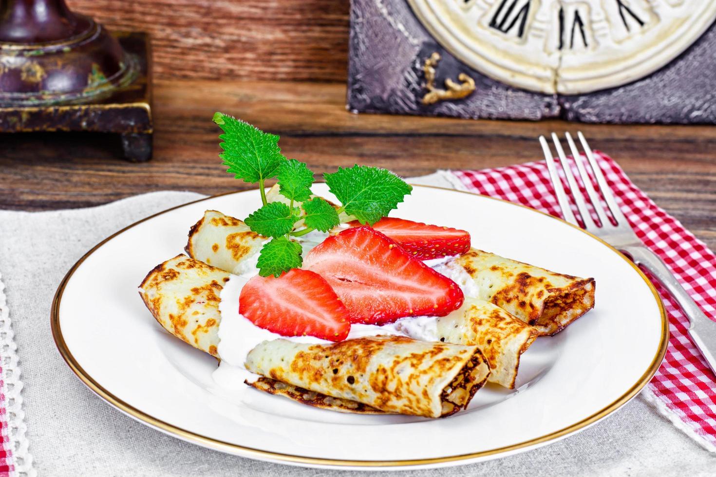 Tasty Pancakes Stack with Strawberry photo