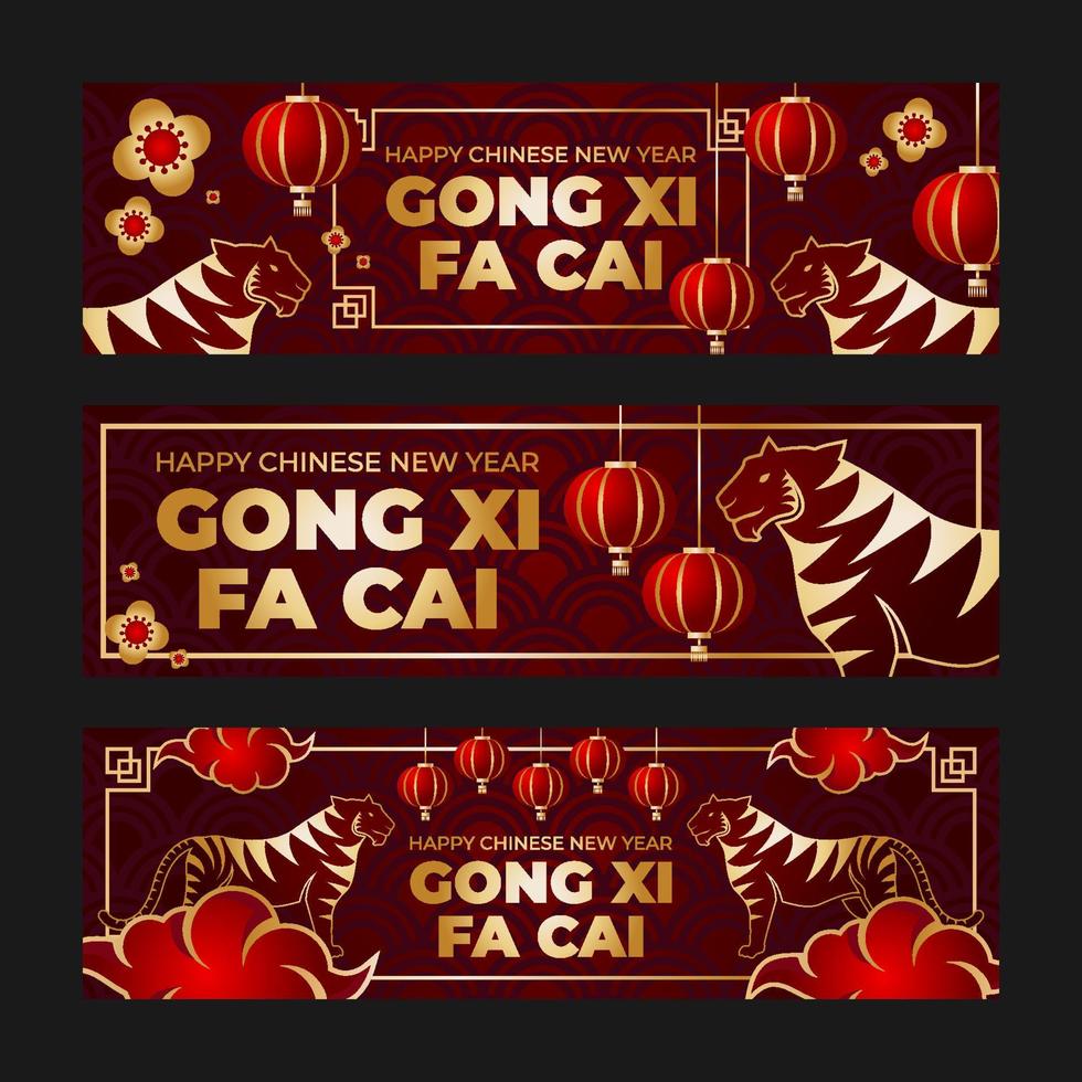 Happy Chinese New Year of Tiger Banner Template Set vector