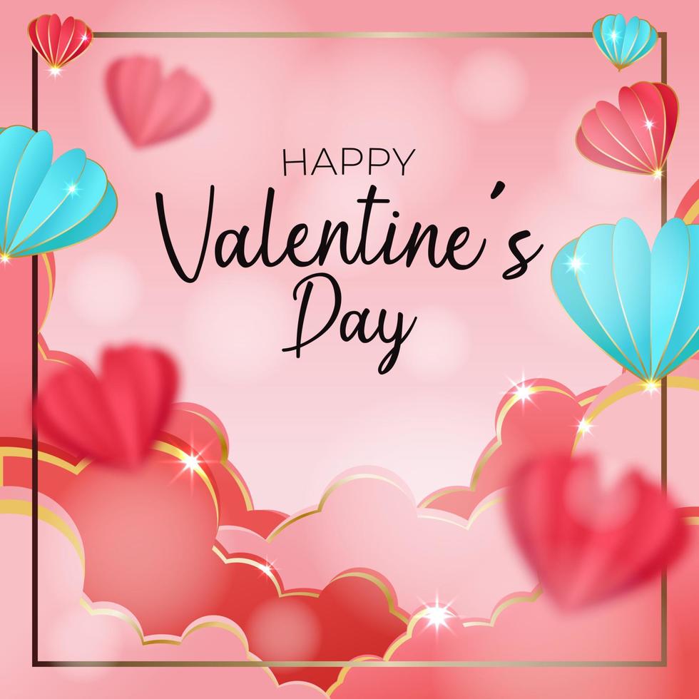 Happy Valentine Day with Cloud and Balloon Heart Background vector