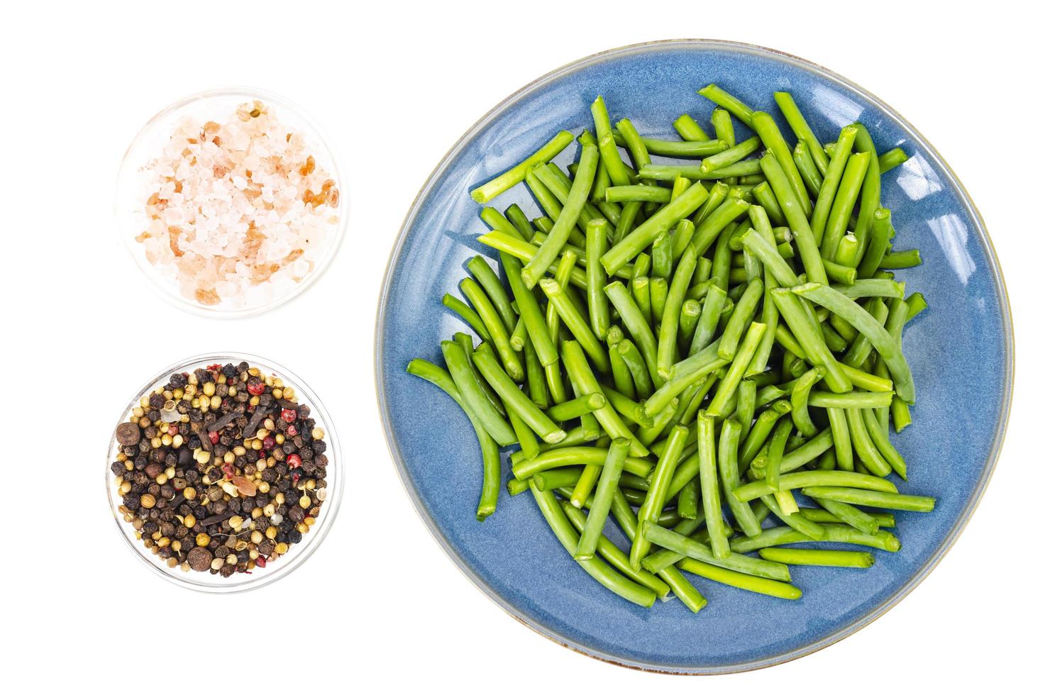 Vegetarian food. Bowl with green string beans. photo