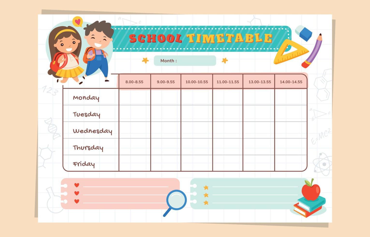 Cute Weekly School Timetable vector