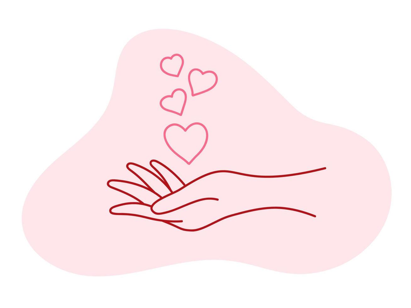 concepto de amor y romance, mano femenina con corazones. adecuado para el diseño de tarjetas de San Valentín, papel de regalo, felicitaciones vector