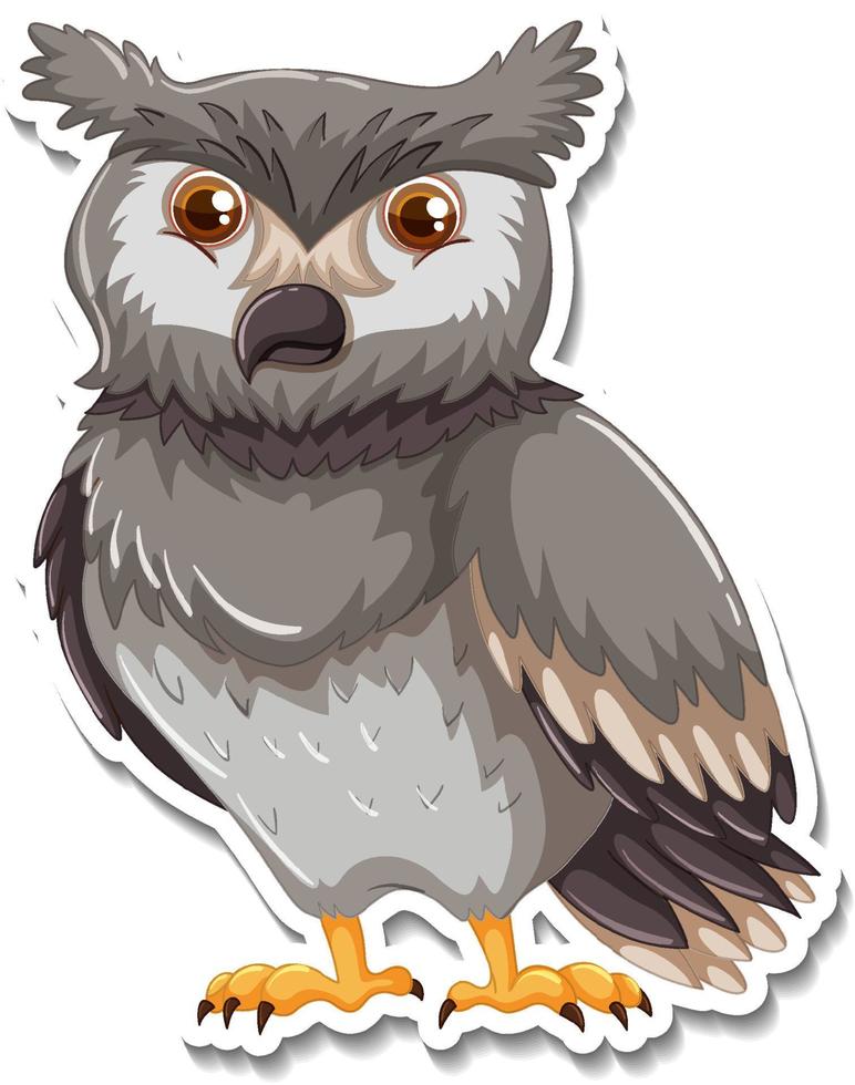 Grey owl bird cartoon character sticker vector