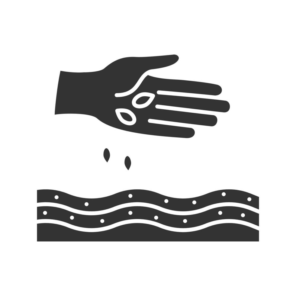 Hand sowing seeds glyph icon. Agriculture. Silhouette symbol. Negative space. Vector isolated illustration