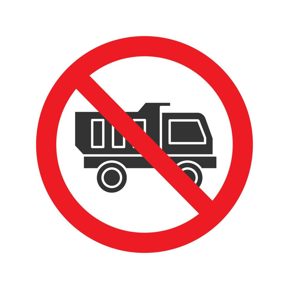Señal de prohibido con el icono de glifo de camión. sin prohibición de camiones. detener el símbolo de la silueta. espacio negativo. vector ilustración aislada