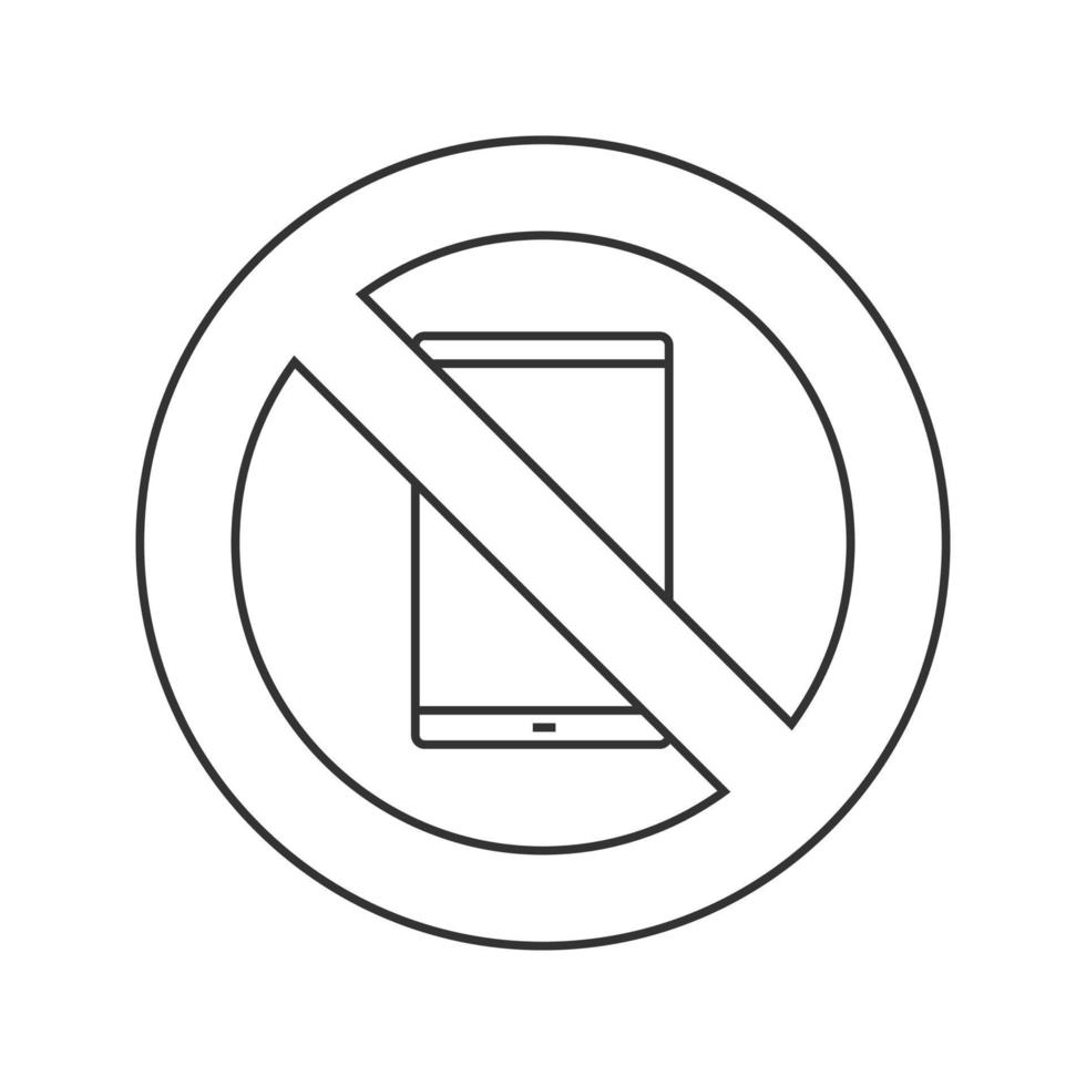 Forbidden sign with tablet computer linear icon. No gadgets prohibition. Stop contour symbol. Thin line illustration. Vector isolated outline drawing