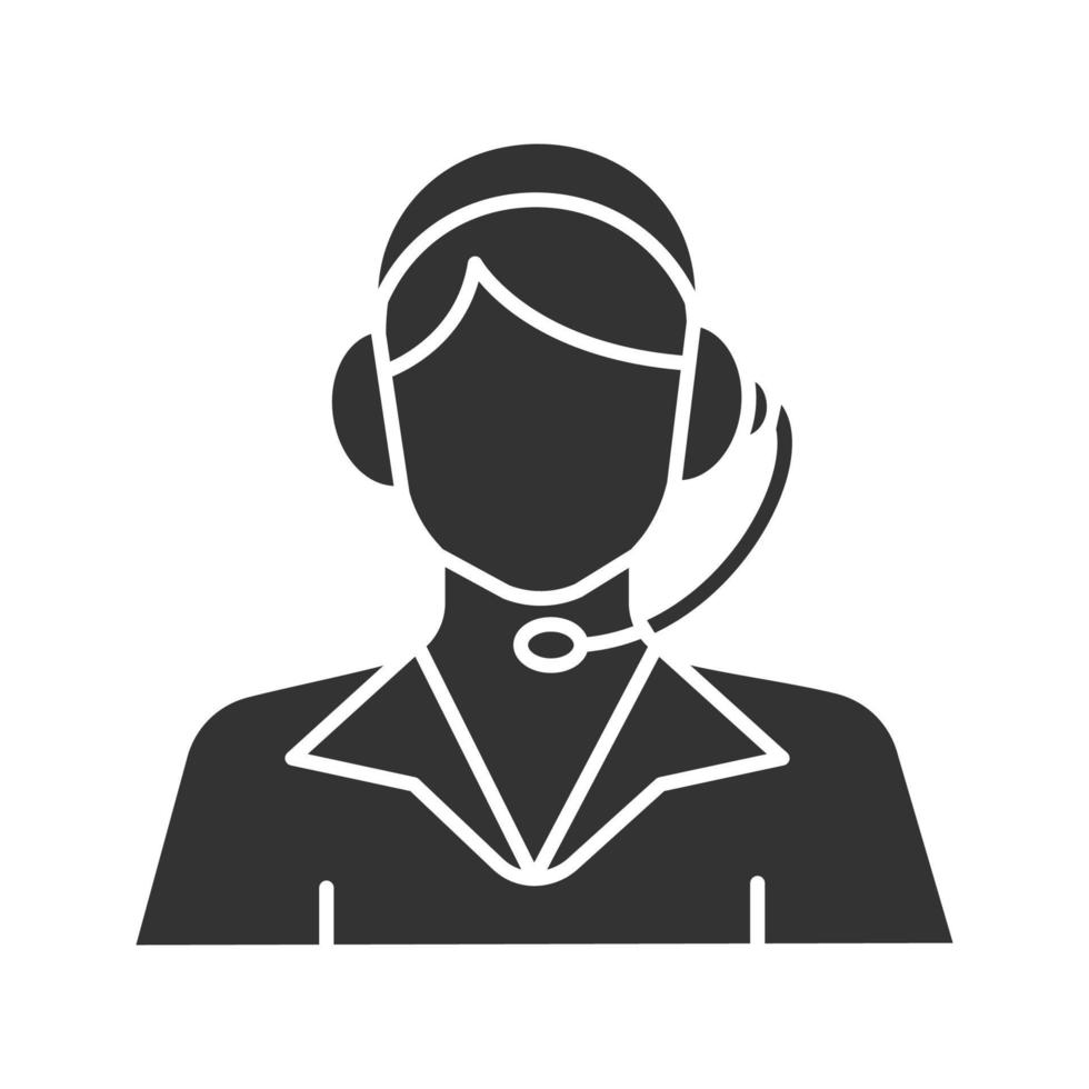 Call center operator glyph icon. Support service. Silhouette symbol. Negative space. Vector isolated illustration