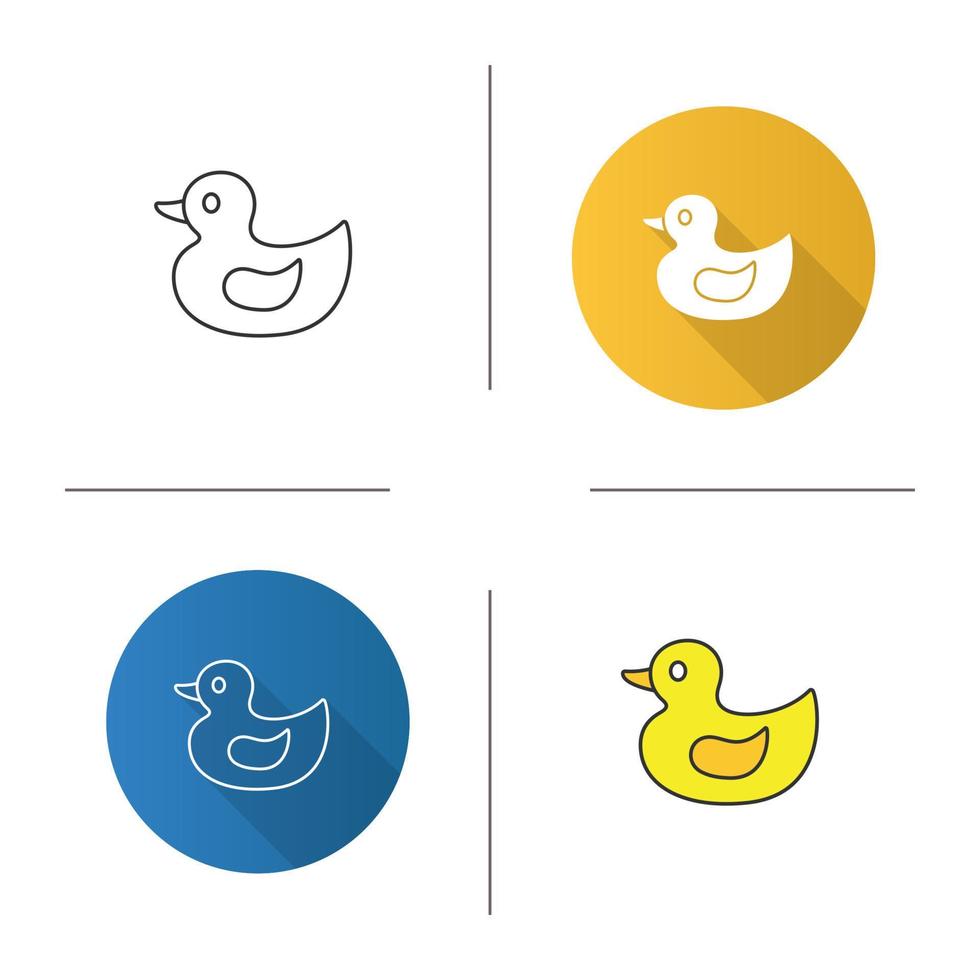 Rubber duck icon. Flat design, linear and color styles. Isolated vector illustrations