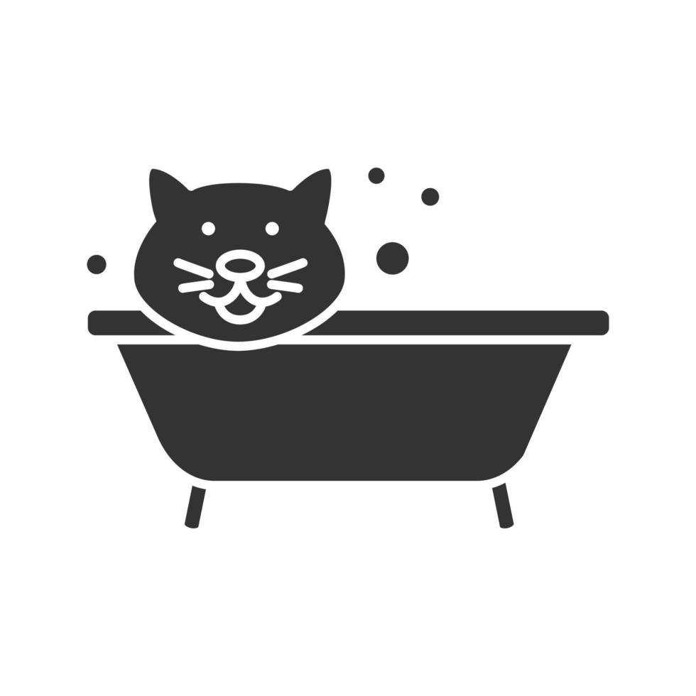 Bathing cat glyph icon. Grooming service. Pets hygiene. Silhouette symbol. Negative space. Vector isolated illustration
