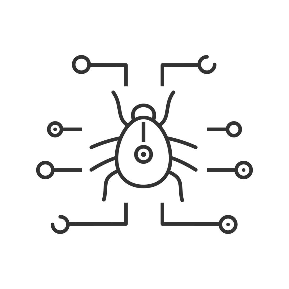 Digital virus linear icon. Thin line illustration. Cyber attack. Cyber security. Contour symbol. Vector isolated outline drawing