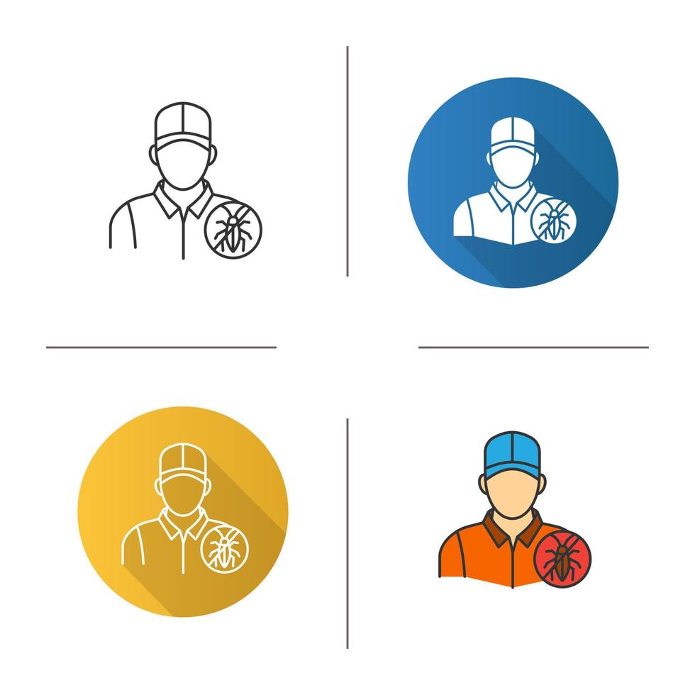 Exterminator icon. Flat design, linear and color styles. Pest control service. Isolated vector illustrations