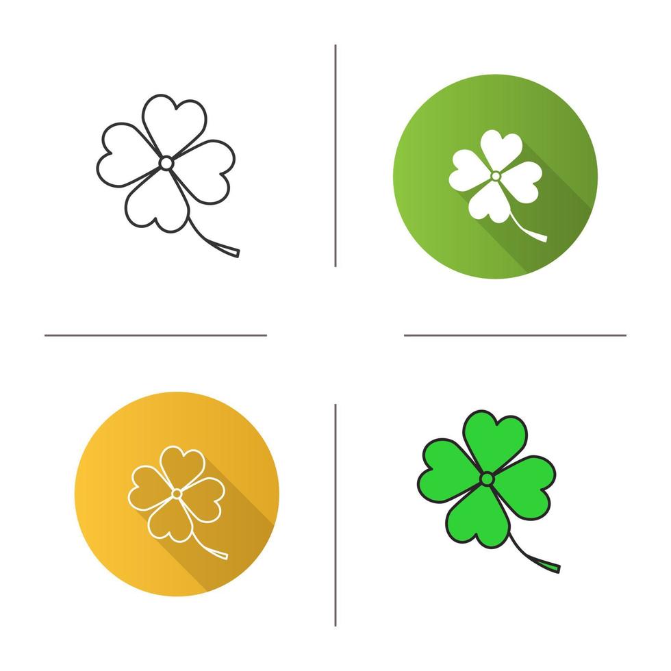 Four leaf clover icon. Flat design, linear and color styles. Symbol of success and good luck. Isolated vector illustrations