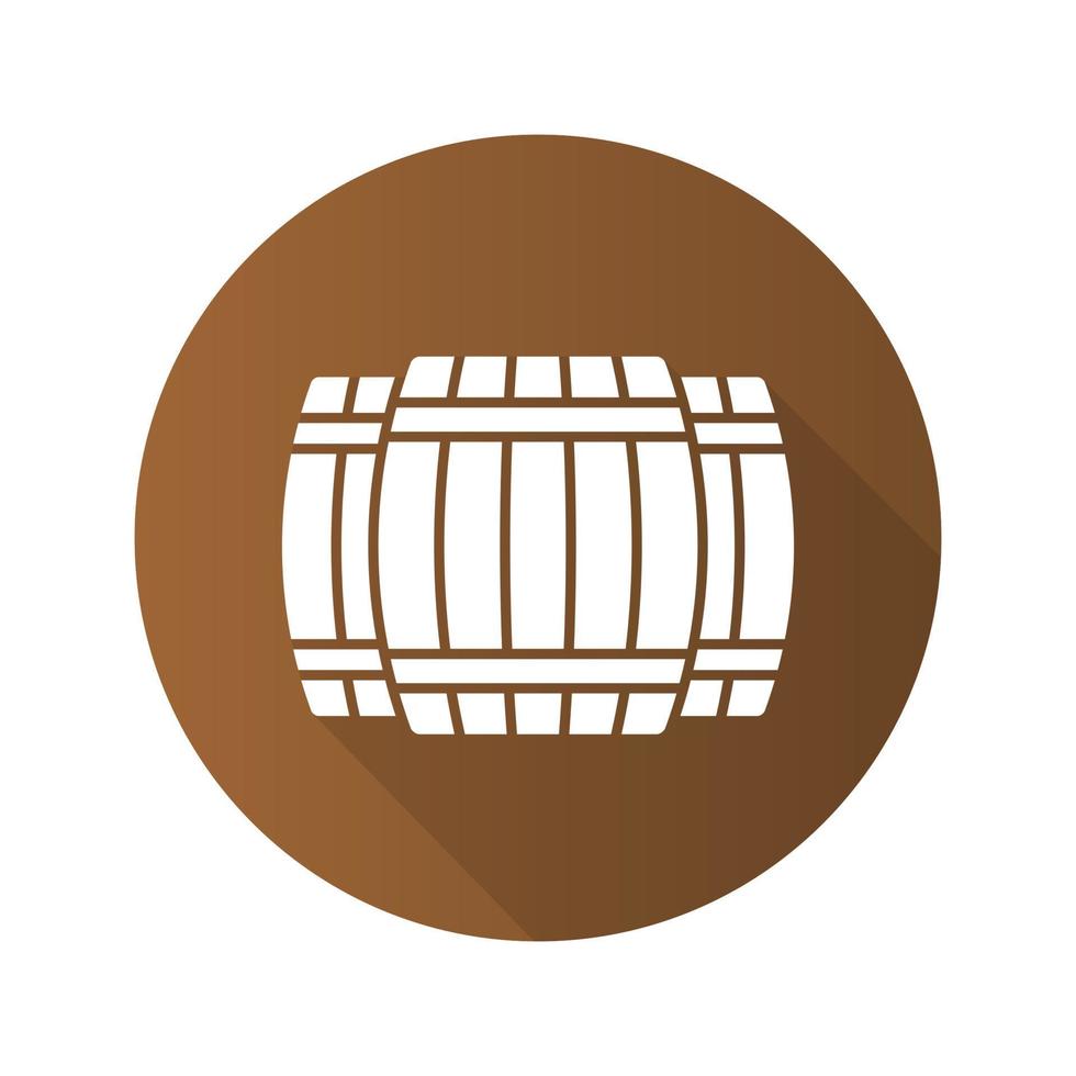 Alcohol wooden barrels. Flat design long shadow icon. Whiskey or rum barrels. Vector silhouette symbol