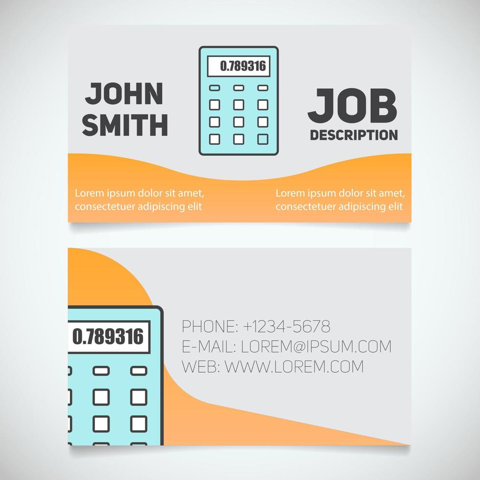 Business card print template with calculator logo. Manager. Accountant. Financier. Cashier. Booker. Stationery design concept. Vector illustration