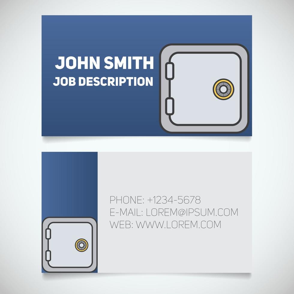 Business card print template with bank vault logo. Easy edit. Manager. Bank security. Safe deposit box. Stationery design concept. Vector illustration