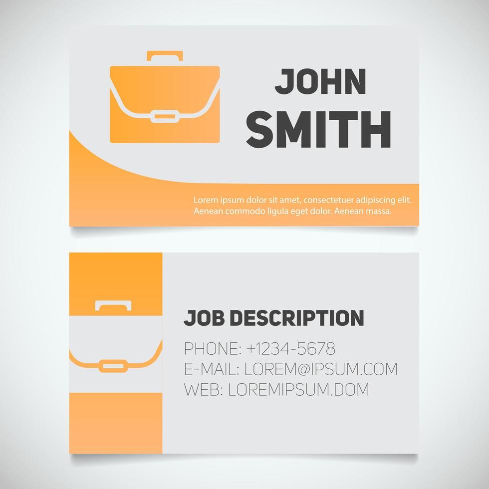 Business card print template with briefcase logo. Easy edit. Manager. Work management. Businessman. Advocate. Lawyer. Stationery design concept. Vector illustration