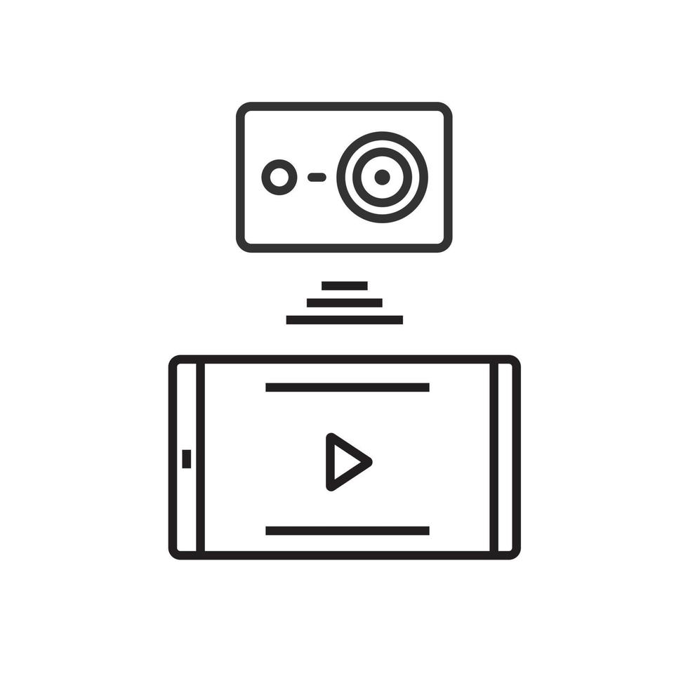 Action camera to smartphone wireless wifi connection. Linear icon. Thin line illustration. Contour symbol. Vector isolated outline drawing