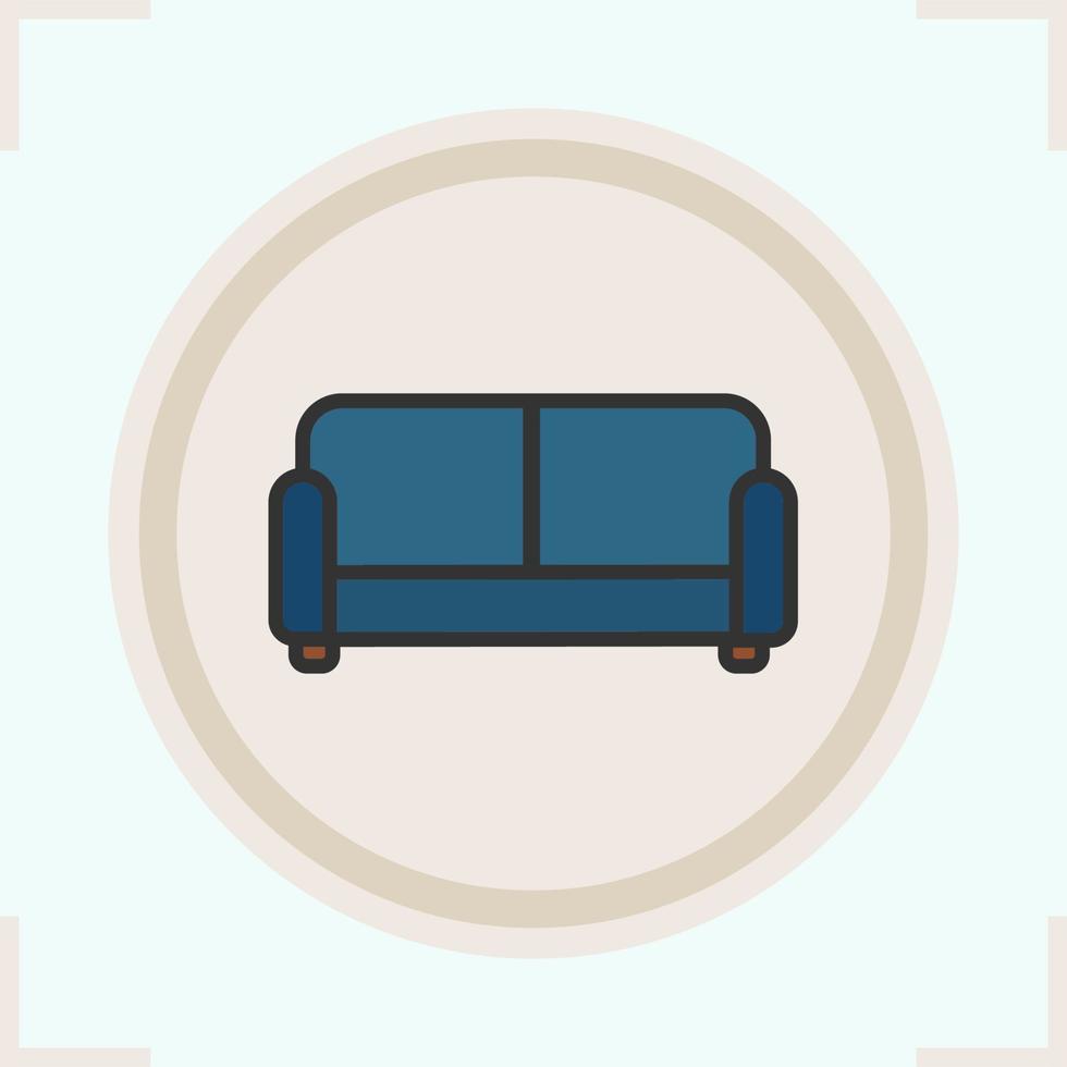 Couch color icon. Upholstered blue sofa. Isolated vector illustration