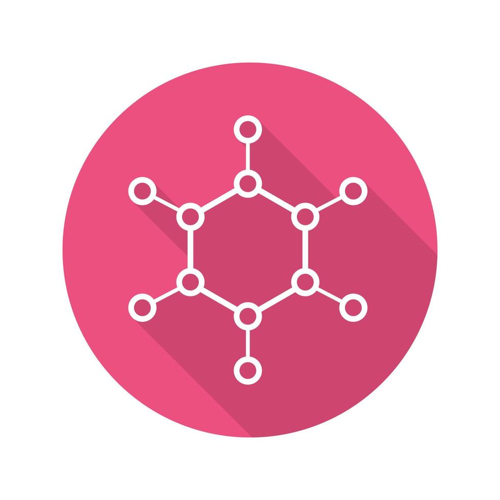 Molecule flat linear long shadow icon. Molecular structure model. Vector line symbol