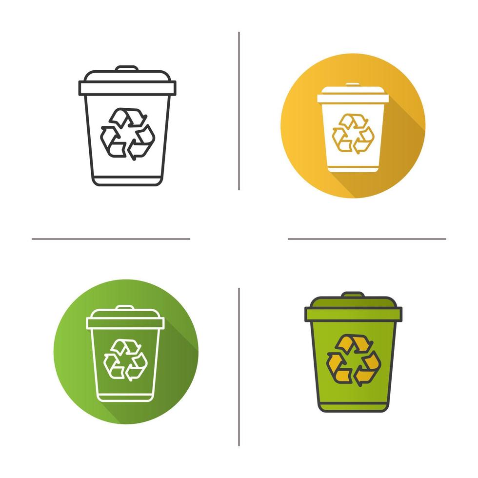 Recycle bin icon. Flat design, linear and color styles. Wastebasket. Isolated vector illustrations