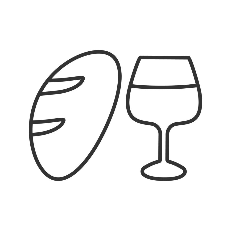 Bread and wine linear icon. Thin line illustration. Jesus Christ flesh and blood contour symbol. Vector isolated outline drawing