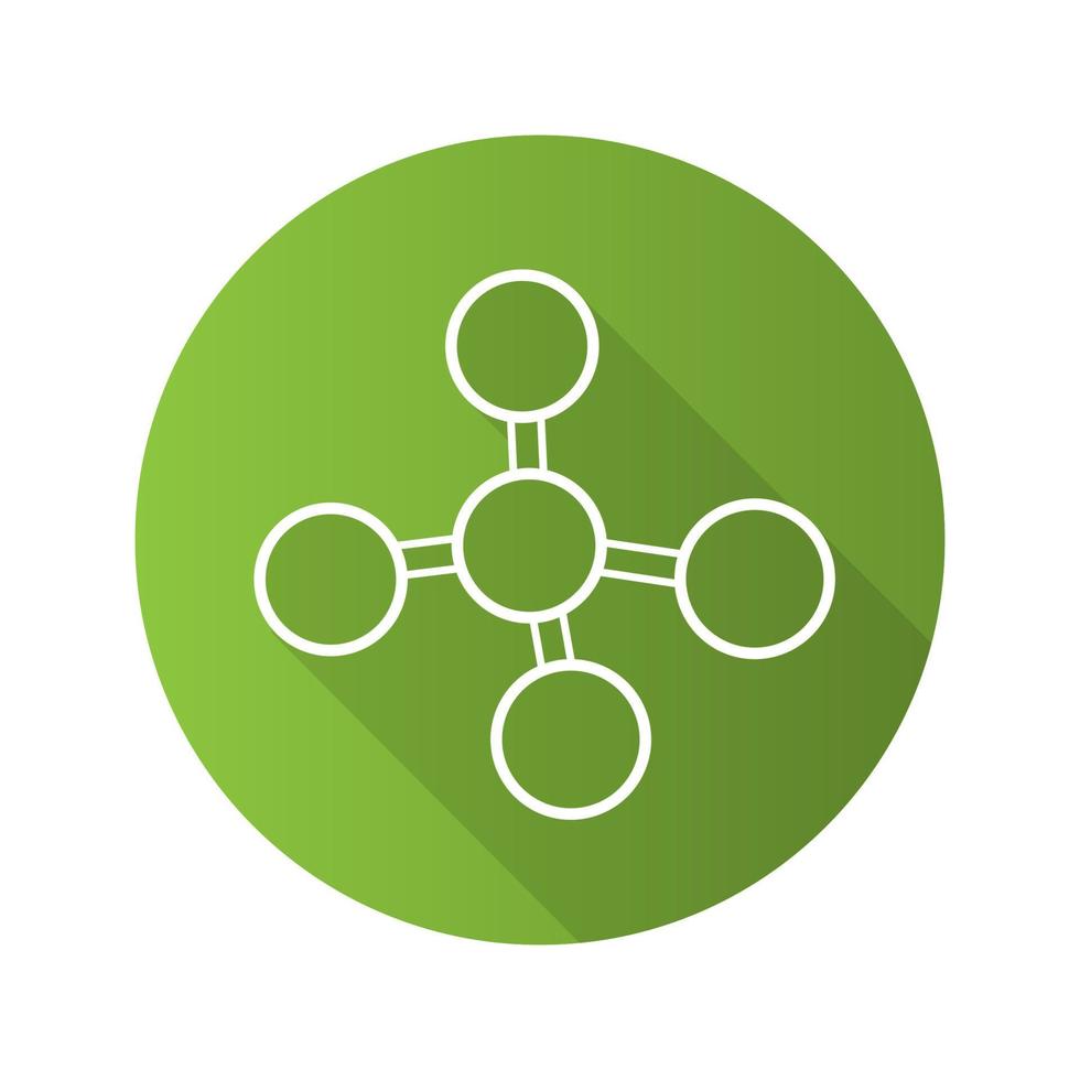 Molecule flat linear long shadow icon. Molecular structure. Vector line symbol