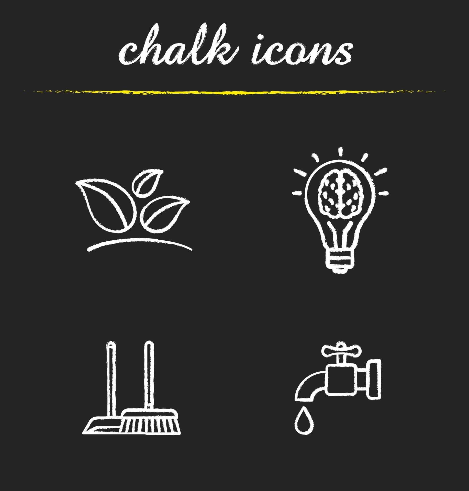 Environment protection chalk icons set. Ecology sign, cleaning service