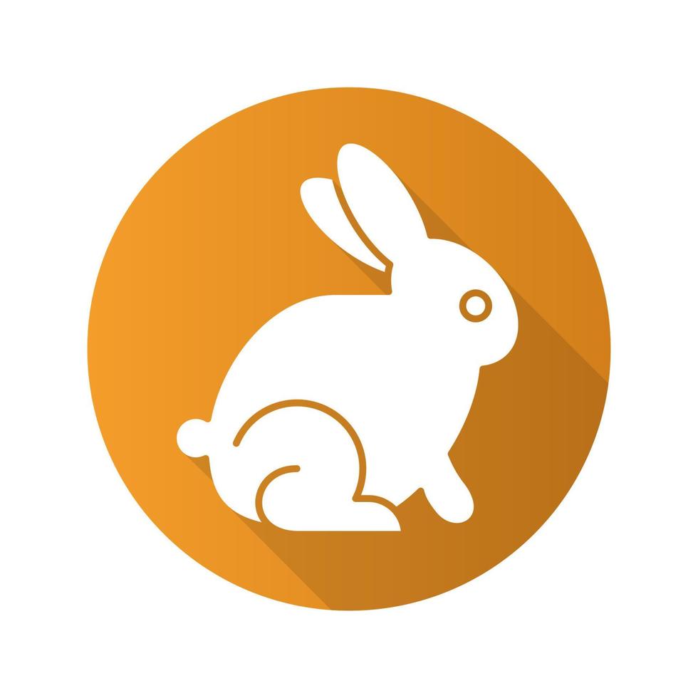 Easter bunny flat design long shadow icon. Rabbit. Vector silhouette symbol