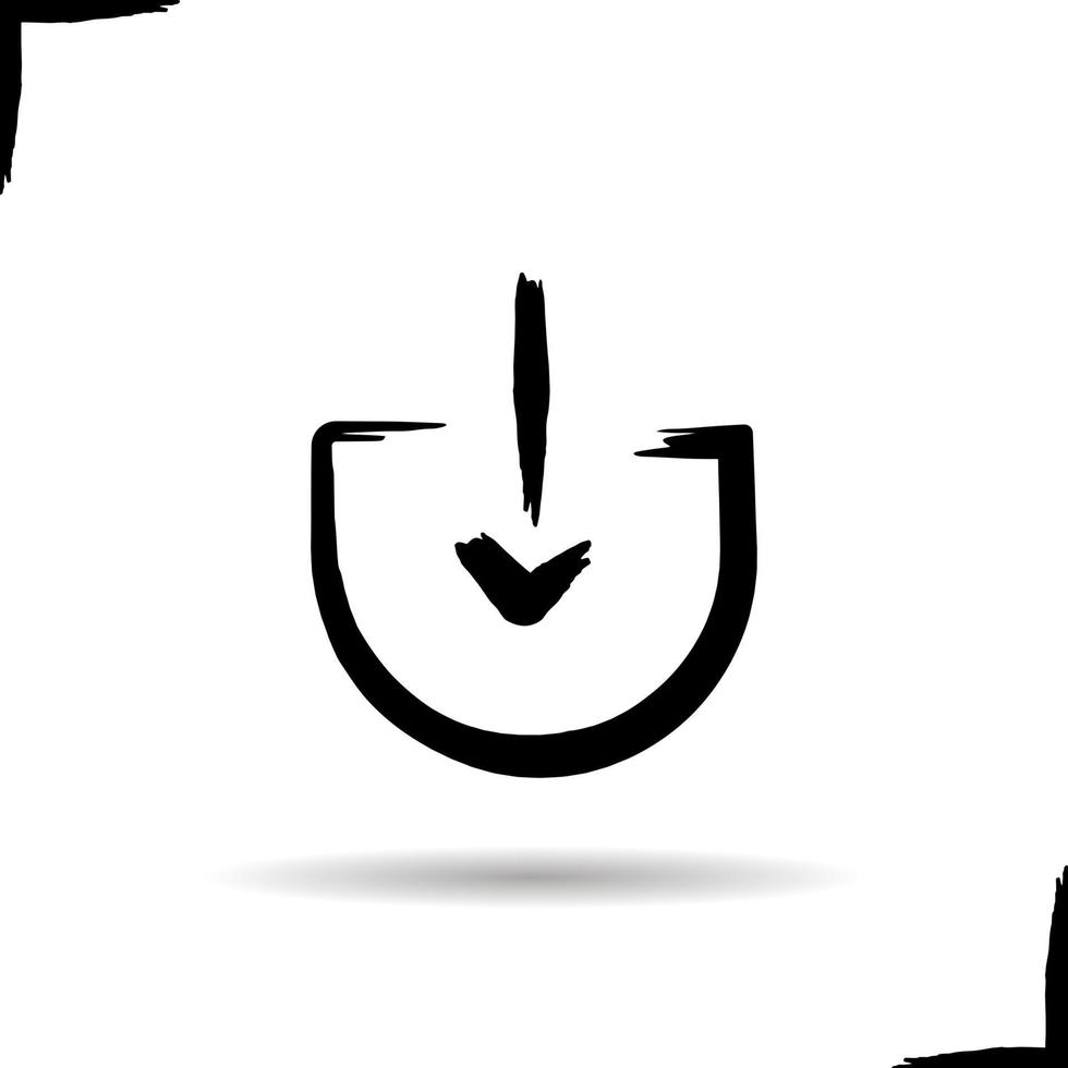Download arrow icon. Drop shadow symbol. Ink brush stroke. Vector isolated illustration