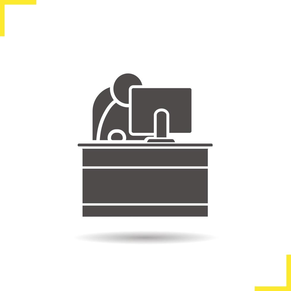 Secretary glyph icon. Drop shadow reception silhouette symbol. Office worker. Negative space. Vector isolated illustration