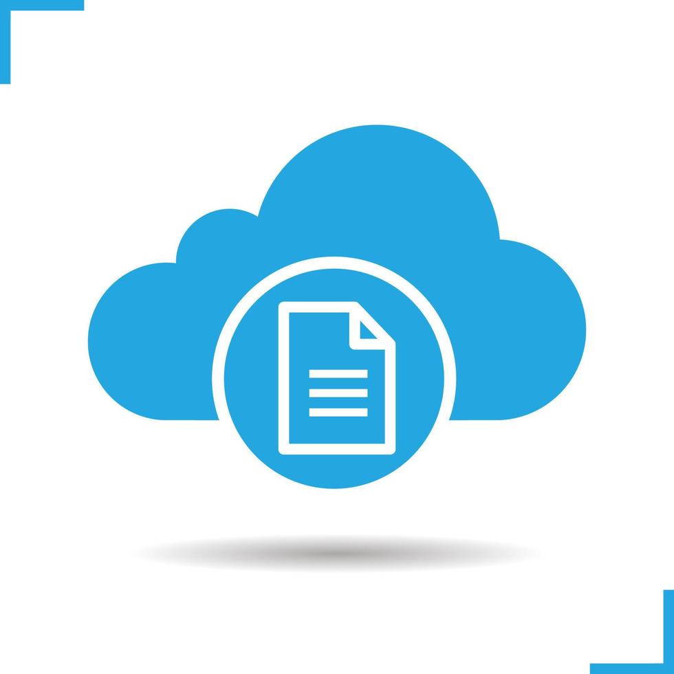 Cloud storage text document icon. Drop shadow silhouette symbol. Cloud computing. Negative space. Vector isolated illustration