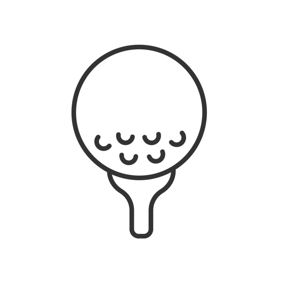 Golf ball on tee linear icon. Thin line illustration. Contour symbol. Vector isolated outline drawing