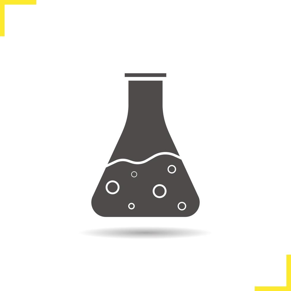 Chemical reaction glyph icon. Drop shadow potion bottle silhouette symbol. Laboratory flask. Negative space. Vector isolated illustration