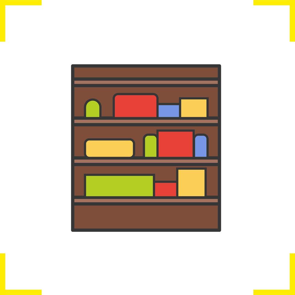 Shop shelves color icon. Supermarket stand with goods. Isolated vector illustration