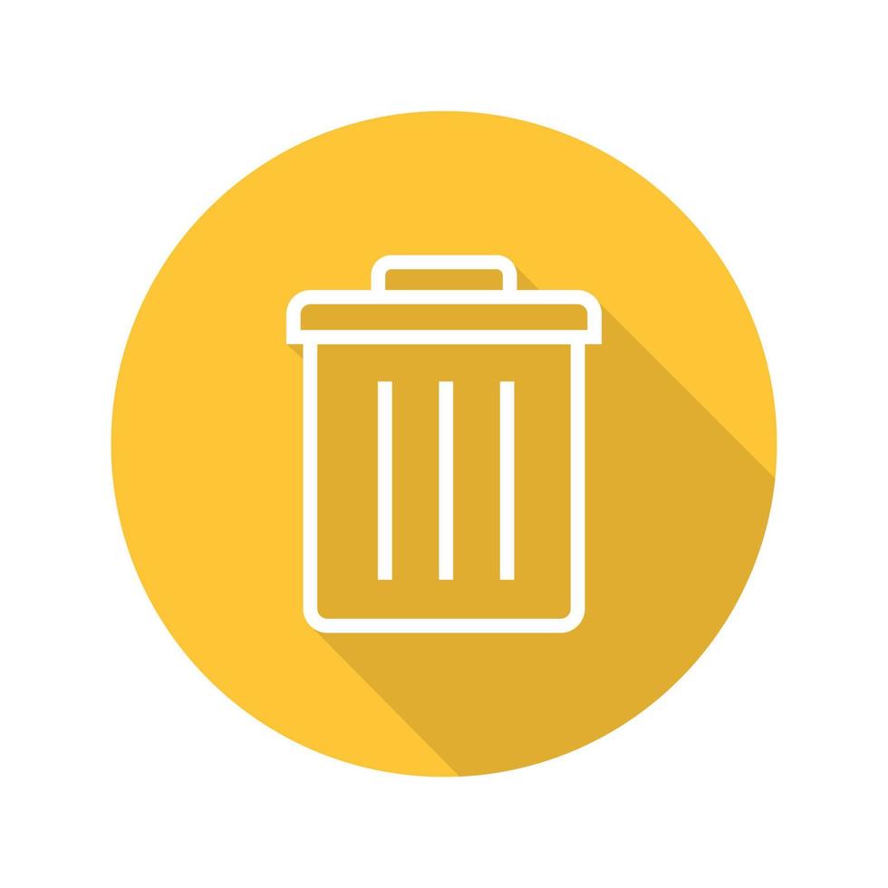 papelera de reciclaje plana lineal larga sombra icono. bote de basura. símbolo de línea vectorial vector