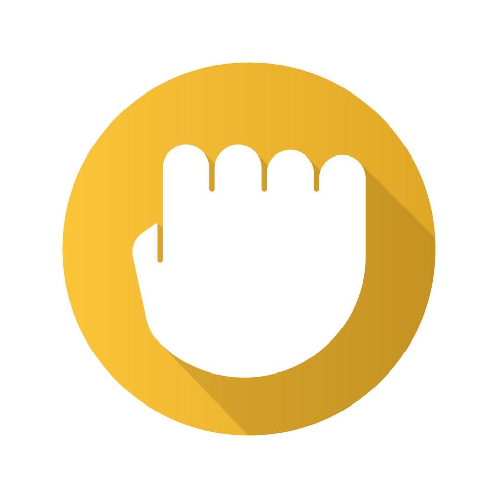 Squeezed fist flat design long shadow icon. Clenched hand gesture. Vector silhouette symbol