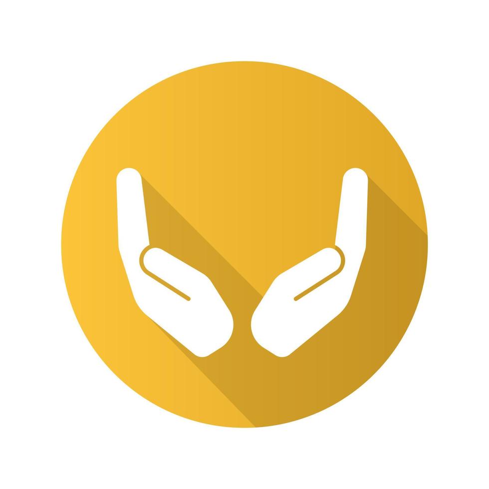 Cupped hands flat design long shadow icon. Vector silhouette symbol